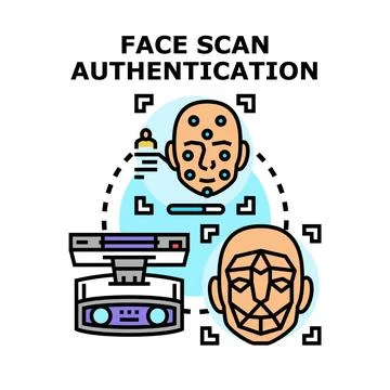 Face scan authentication identifying user biometrics for access Stock Illustration