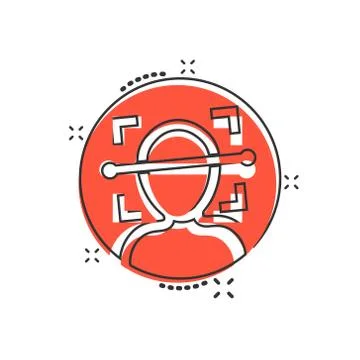 Face scan icon in comic style. Facial id vector cartoon illustration on white Illustrazione stock