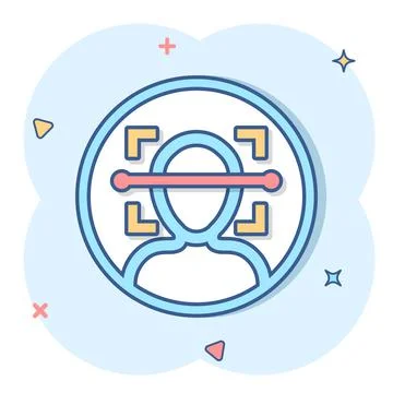 Face scan icon in comic style. Facial id vector cartoon illustration on white Stock Illustration