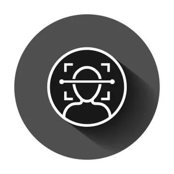 Face scan icon in flat style. Facial id vector illustration on black round ba Stock Illustration
