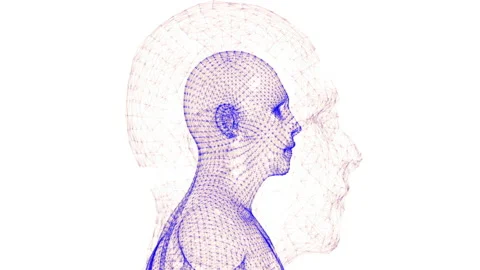 Face Scanning blue hologram future man polygonal head interface body Loop 3D Stock Footage 182821046