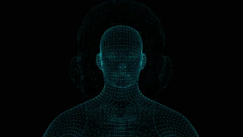 Face Scanning Digital blue lines connected dots hologram motion animation 3D Stock Footage 166133573
