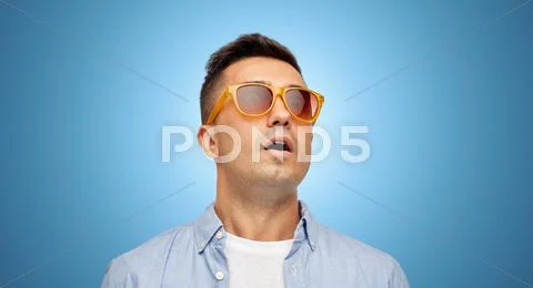 Face Of Scared Man In Shirt And Sunglasses