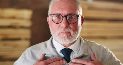 Face, serious or mature man in carpentry for woodworking industry, occupational Stock Footage 341402471