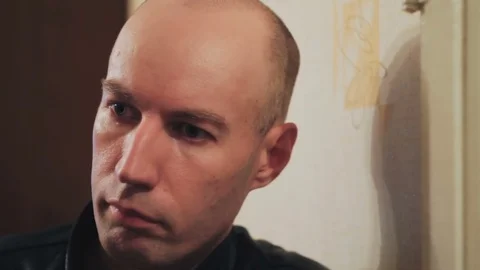 The face seriously focused bald men Stock Footage 72155960