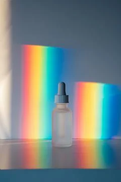 Face serum in front of rainbow Stock Photos