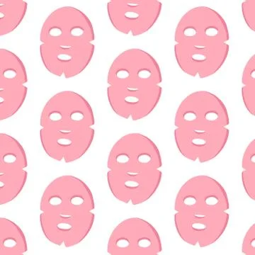 Face sheet mask seamless doodle pattern, vector color illustration Stock Illustration
