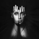 Face Shines Through Hands. Double Exposure Stock Photos