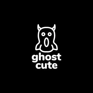 Face shock ghost cute horned line logo design vector icon illustration Stock Illustration