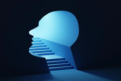 Face silhoette in split personality concept - 3d rendering Stock Photos
