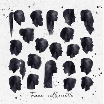 Face silhouettes ink Stock Illustration