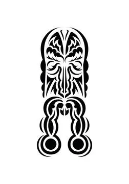 Face in the style of ancient tribes. Black tattoo patterns. Isolated on white Stock Illustration