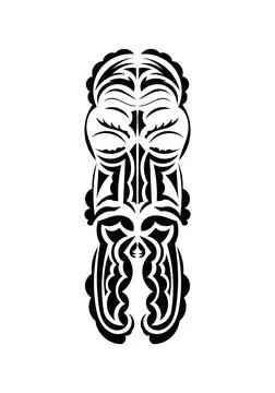 Face in the style of ancient tribes. Black tattoo patterns. Flat style. Vetco Stockillustratie