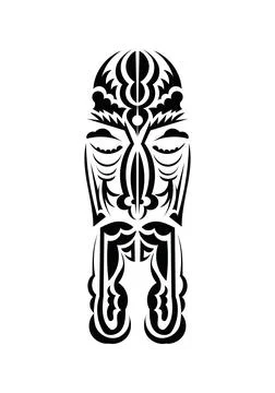 Face in the style of ancient tribes. Black tattoo patterns. Flat style. Vecto Stock Illustration
