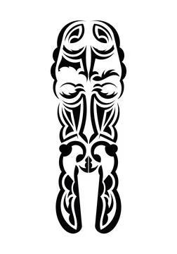Face in the style of ancient tribes. Ready tattoo template. Isolated on white Stock Illustration
