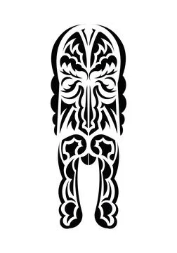 Face in the style of ancient tribes. Ready tattoo template. Isolated on white Illustrazione stock