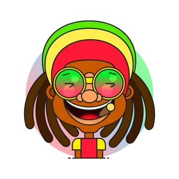 Face symbol of a man with dreadlocks hairstyle for rastafarian and reggae Stock Illustration