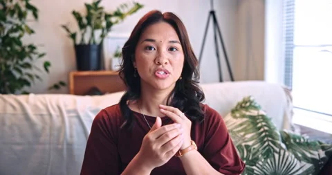 Face, therapist or eft tapping on video call for stress relief, online support Stock Footage 331506051
