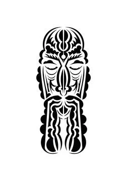 Face in traditional tribal style. Black tattoo patterns. Flat style. Vector i Illustrazione stock