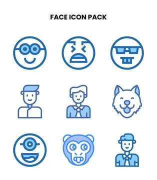 Face Two Colour Bundle Icons Pack Stock Illustration