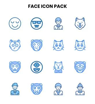 Face Two Colour Collection Icons Pack Stock Illustration