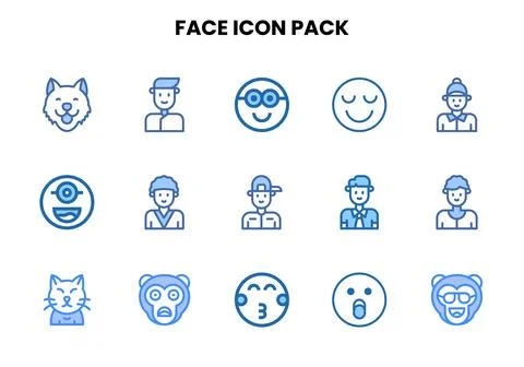 Face Two Colour Design Icons Pack Stock Illustration