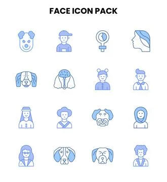 Face Two Colour SVG Icons Pack Stock Illustration