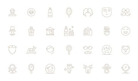 Face Vector Graphics Pack including 28 Thin Line 256x256 Grid Fitted Icons Stock Illustration