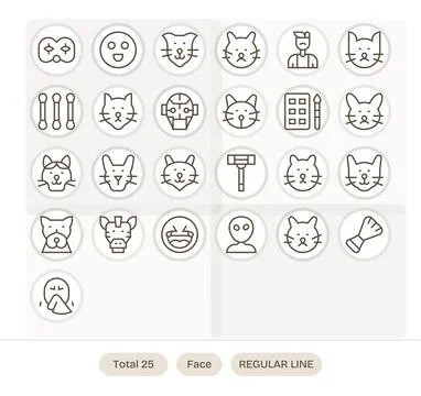 Face Vector Icon Toolkit featuring 25 Detail Enhanced 256x256 Regular Line .. Stock Illustration