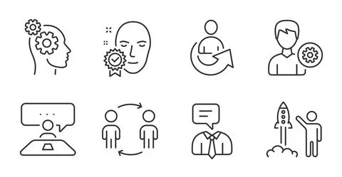 Face verified, Support and Support service icons set. Thoughts, Launch project Stock Illustration