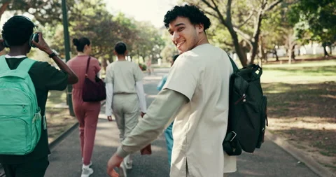 Face, walking and student on campus for medical course, nursing school and Stock Footage 346769998