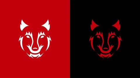 Face wolf on a black and red background. Wild animal horror illustration Stock Illustration