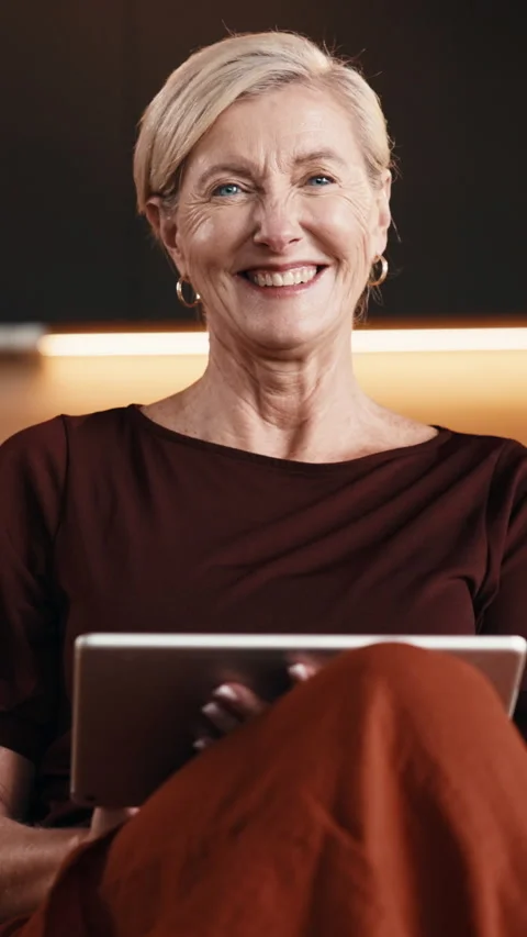 Face, woman and remote work in house with tablet, smile and creative inspiration Stock Footage 338051678