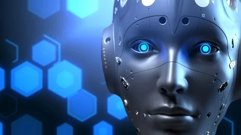 Face of a woman's robot studying information. digital background Stock Footage 112164389