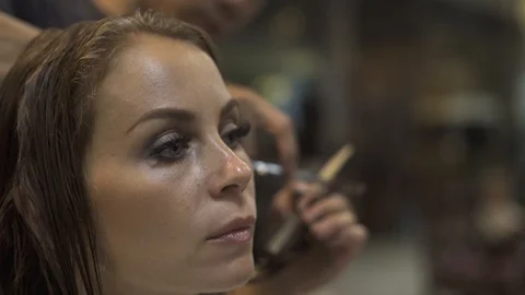 Face young woman while cutting long hair in dressing salon Close up portrait Stock Footage 101718728