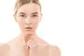 The face of the young woman on the white background Photo