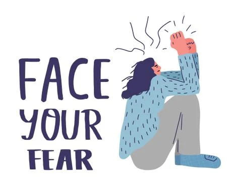 Face your fear. Psychological problems concept. Young woman sitting on the fl Stock Illustration