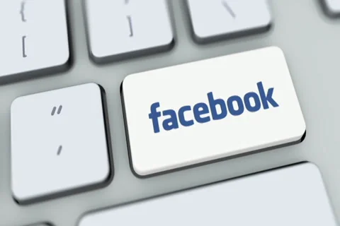 Facebook button on computer keyboard. Key is pressed, click for HD Stock Footage 35649102