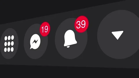 Facebook Dark Mode and Web Interface Notification Bell Counter and Messenger Stock Footage 179088600