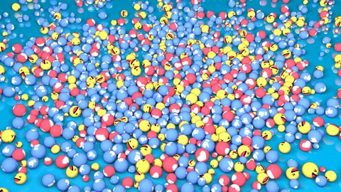 Facebook emojis falling on to the ground dynamic particles Stock Footage 148019037