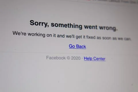 Facebook error message on screen from outage Stock Photos