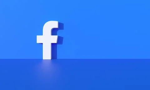 Facebook logo on blue wall background with hard shadow and space for text and Stock Illustration