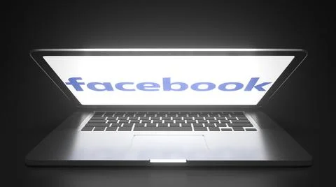 FACEBOOK logo on the display of a portable computer, editorial conceptual 3d Stock Illustration