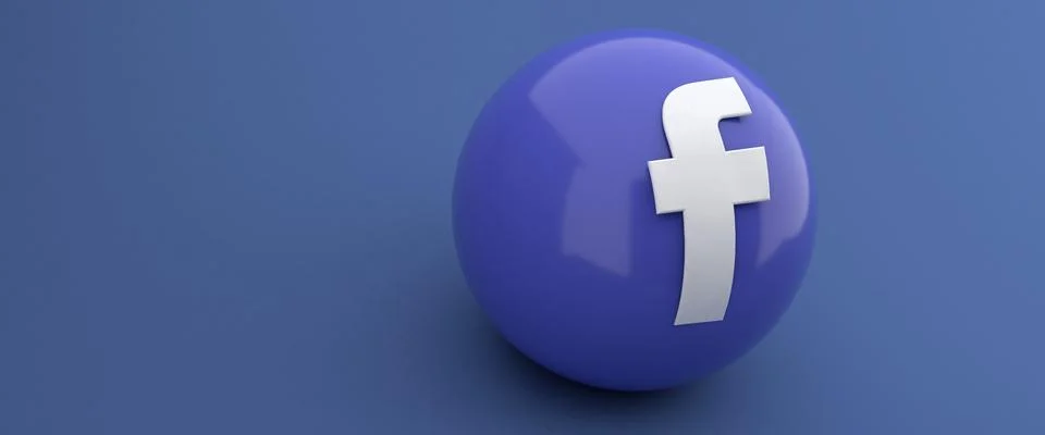 Facebook logo printed on blue. 3d render background. Illustrazione stock
