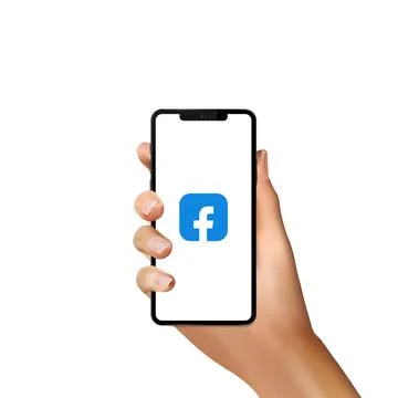 Facebook logo with realistic hand on white iphone screen. Editorial vector. K Illustrazione stock