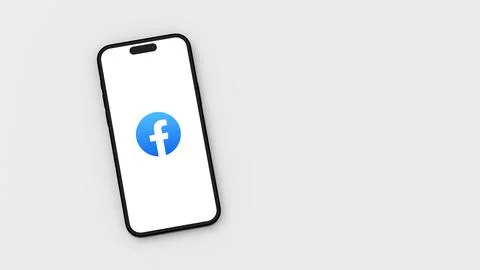 Facebook Logo on Smartphone Screen on Light Gray Background with Copy Space Stock Illustration