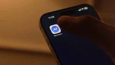 Facebook Messenger App Opening on Smartphone Screen Stock Footage 343415776