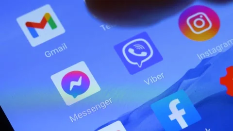 Facebook messenger application on screen of smartphone Stock Footage 146651292
