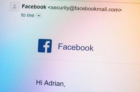 Facebook notification from the security email Foto stock