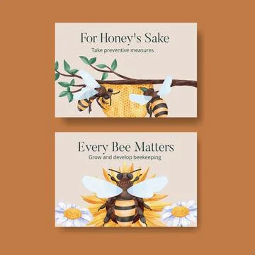 Facebook post template with honey bee concept,watercolor style Ilustração Stock